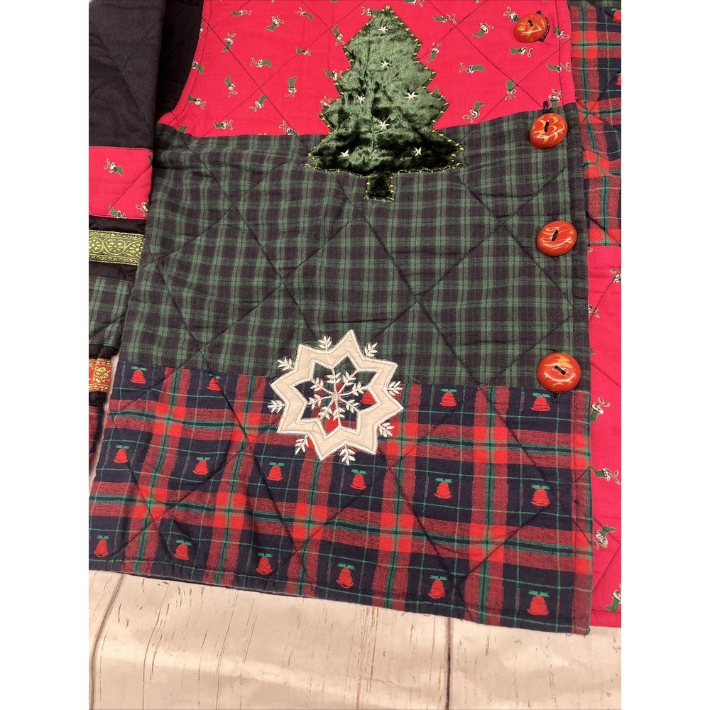 New Direction Christmas Shirt Jacket Quilted Embroidery Plaid Large Womens VTG - Picture 4 of 16